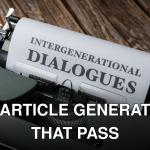 Close-up of a vintage typewriter with paper reading 'Intergenerational Dialogues'.