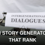Close-up of a vintage typewriter with a sheet labeled 'Intergenerational Dialogues.'