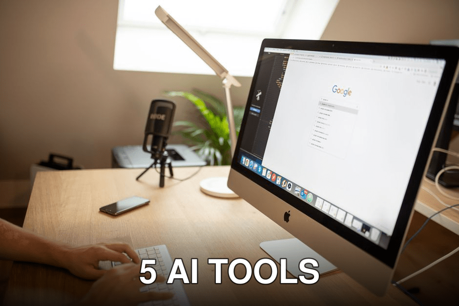 A modern workspace with an iMac displaying Google search, perfect for remote work setups.