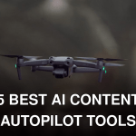 A quadcopter drone hovers outdoors with blurred background, displaying technology in action.