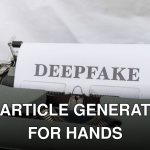 Old-fashioned typewriter with a paper labeled 'DEEPFAKE', symbolizing AI-generated content.