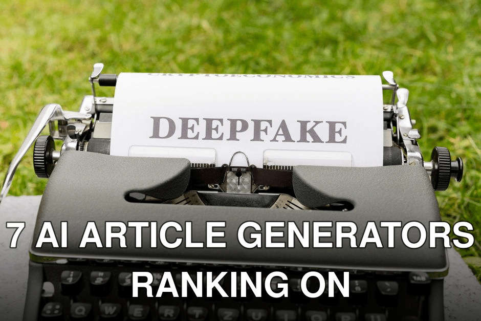 A vintage typewriter displaying the word 'Deepfake' on paper outdoors, highlighting technology contrast.