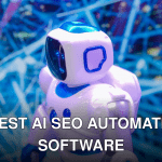 Close-up of a white and blue robot against a dynamic, futuristic tech backdrop.
