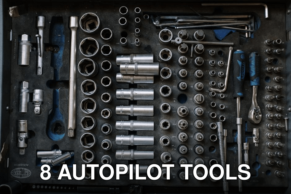 Flat lay of a complete toolset neatly organized in a workshop setting, essential for auto repair tasks.