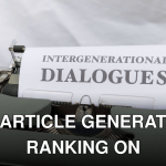 Close-up of a vintage typewriter with a sheet labeled 'Intergenerational Dialogues.'