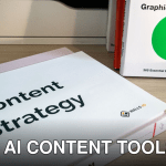 Books on content strategy and graphic design essentials resting on a wooden desk.