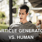 A surprised man in casual wear reads a newspaper while sitting outdoors, expressing shock.
