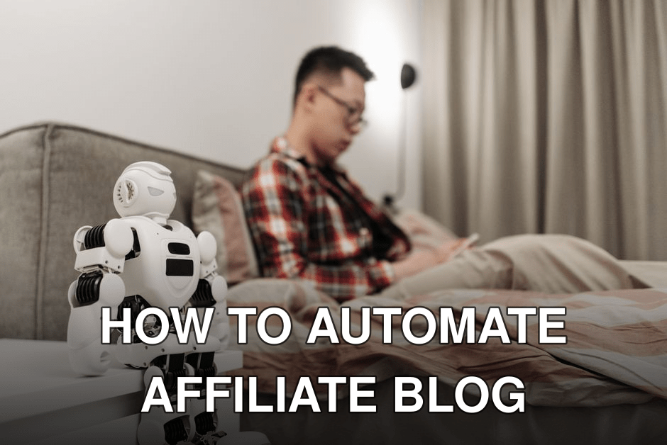 A modern bedroom featuring a robot on a bedside table and a man sitting on a bed.