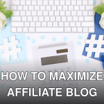 Styled stock photo with a calculator, white flowers, and blue office supplies on a desk.