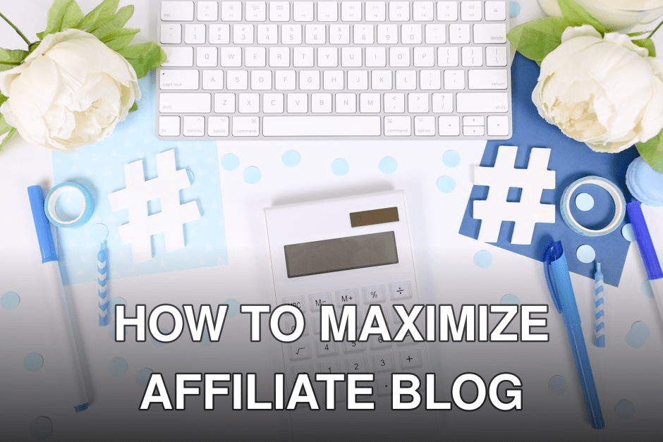 Styled stock photo with a calculator, white flowers, and blue office supplies on a desk.