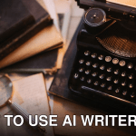 A vintage typewriter with a magnifying glass and old books on a desk, evoking nostalgia.