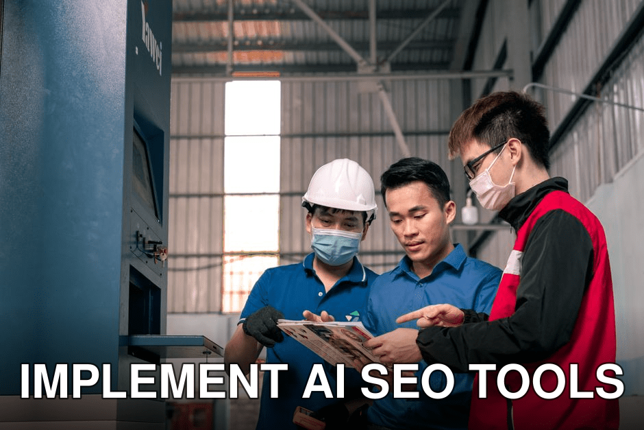 Workers in a warehouse reviewing blueprints, emphasizing teamwork and safety.