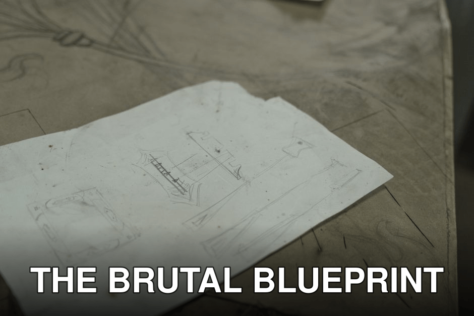 Antique sketches of blacksmith tools and designs on worn paper.