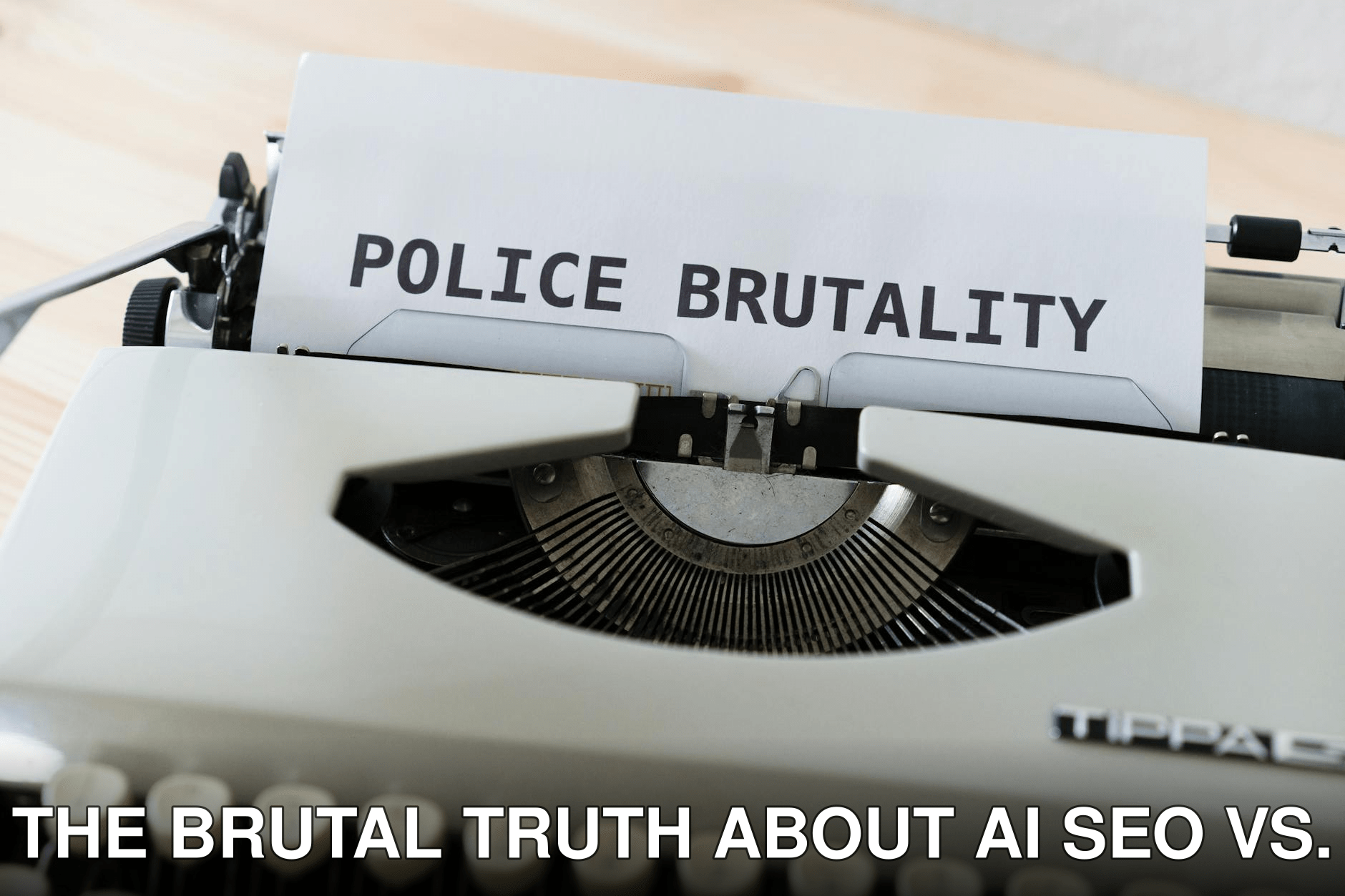 Close-up of a typewriter with the text 'POLICE BRUTALITY' on paper, highlighting the message of awareness.