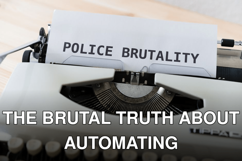Close-up of a typewriter with the text 'POLICE BRUTALITY' on paper, highlighting the message of awareness.