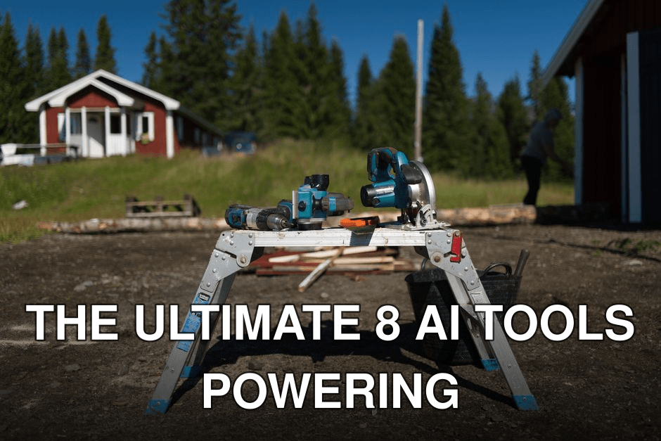 Outdoor setup with power tools for construction work in a summer setting.