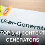 Bright highlighters on a 'User-Generated Content' note against a wooden desk.