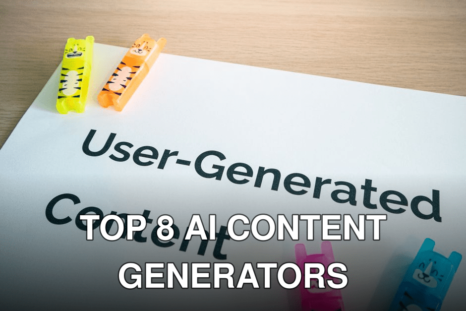 Bright highlighters on a 'User-Generated Content' note against a wooden desk.