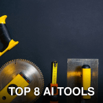 Hand tools arranged on a black surface, featuring saws, levels, and a tape measure.