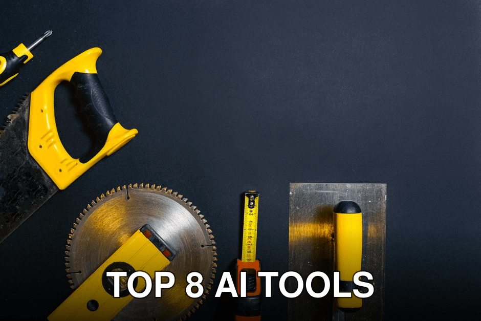 Hand tools arranged on a black surface, featuring saws, levels, and a tape measure.