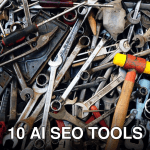 Close-up view of various tools including wrenches and a hammer, providing a cluttered yet organized look.