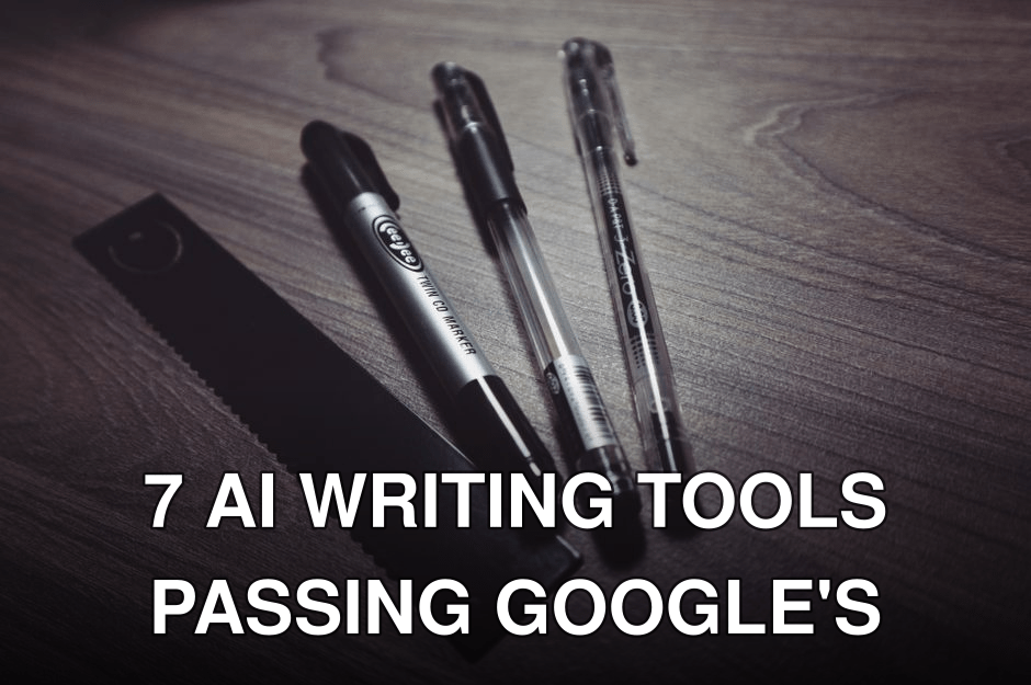 A close-up of pens and a ruler on a dark wooden desk surface, perfect for office themes.