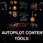 Close-up view of an aircraft cockpit illuminated at night with various gauges and instruments.
