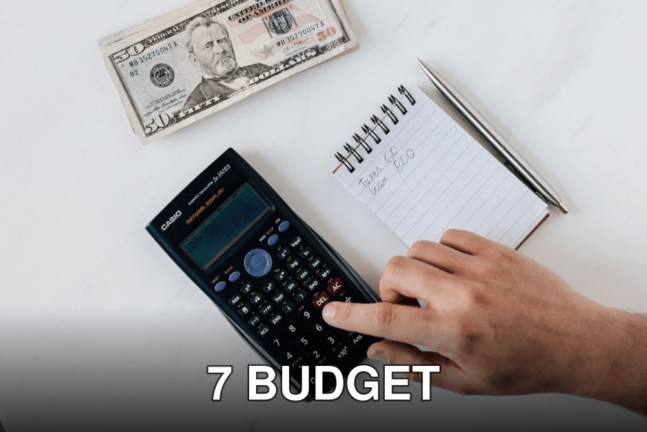 Top view of crop unrecognizable economist calculating on calculator on table with notepad and pen near pile of dollar banknotes on marble table