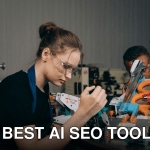 Female engineer in a workshop assembling robots with precision tools and safety gear.