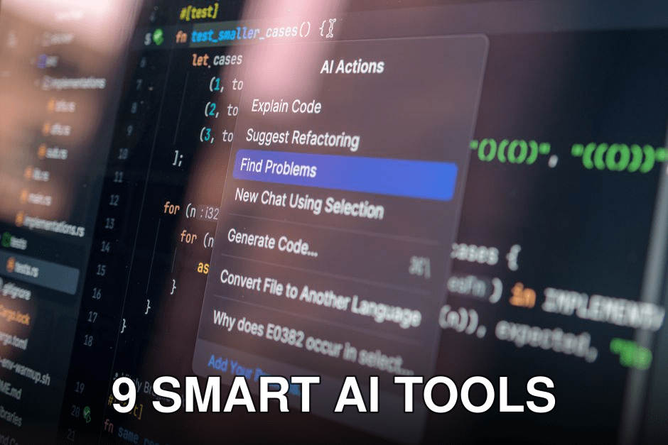 Close-up of AI-assisted coding with menu options for debugging and problem-solving.