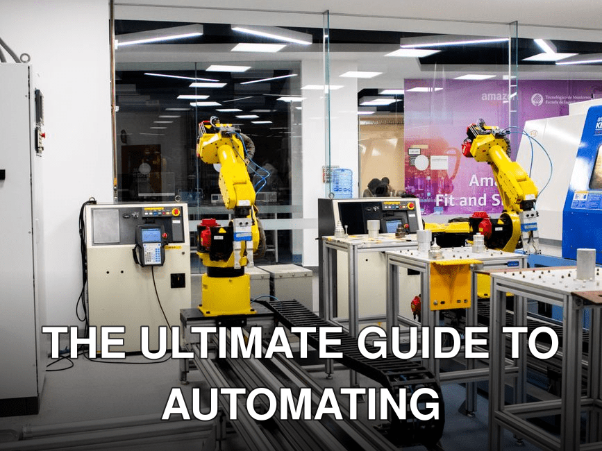 Robotic arms in action within a modern industrial control room setting, showcasing technology and production.